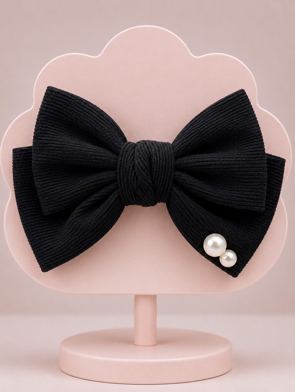 Handmade Bow Elegant Black Hair Bow with Pearl Accent.🎀✨